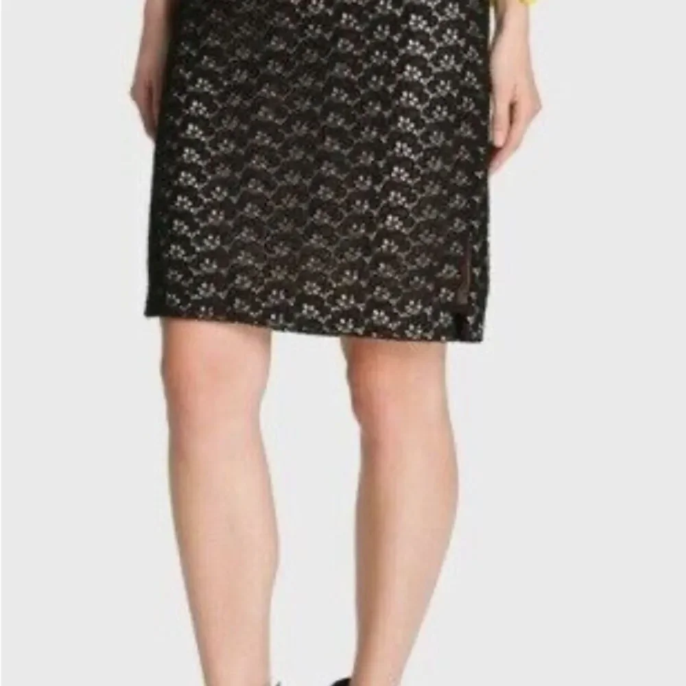Diane Von Furstenberg Stevie Acorn Lace Faux Leather Trim Zip Slits Pencil Skirt